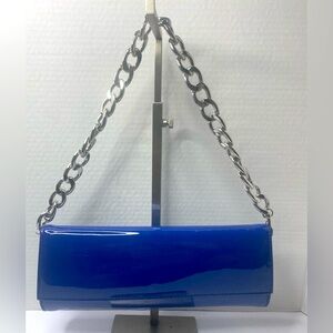 Francesco Sacco blue patent magnetic clutch w/ optional chain strap